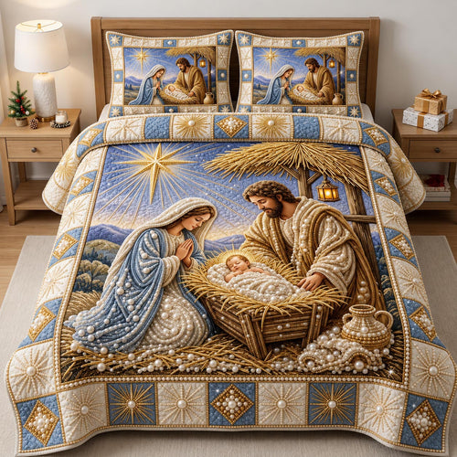 Nativity Scene 3-Piece Quilted Bedding Set GFTONMU2433