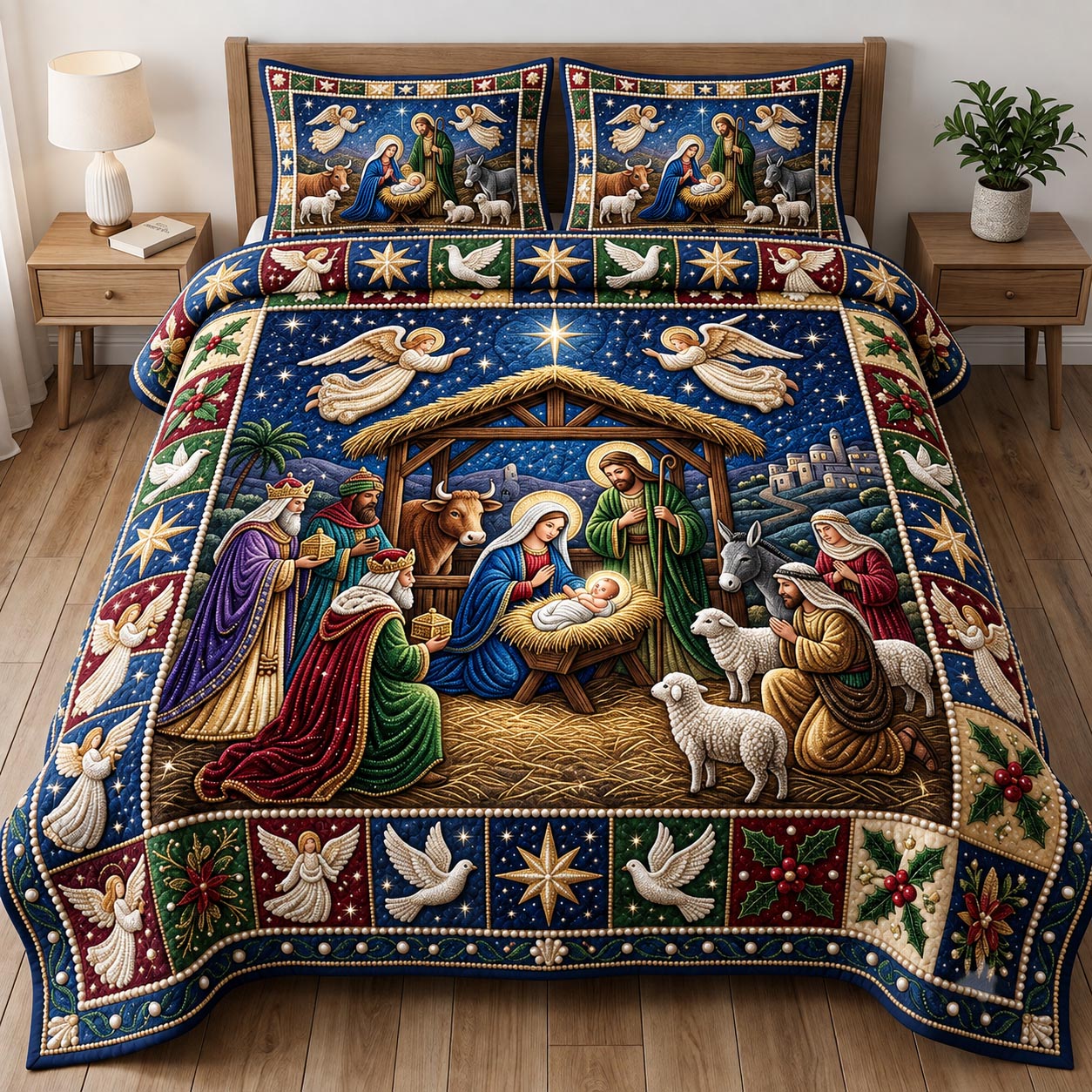Nativity Scene 3-Piece Quilted Bedding Set GFTONMU2434