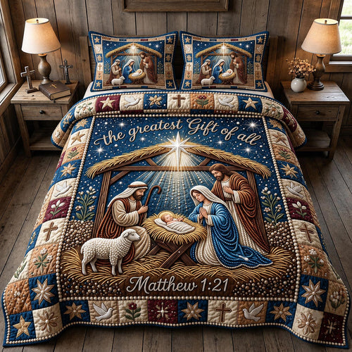 Nativity Scene 3-Piece Quilted Bedding Set GFTONMU2435