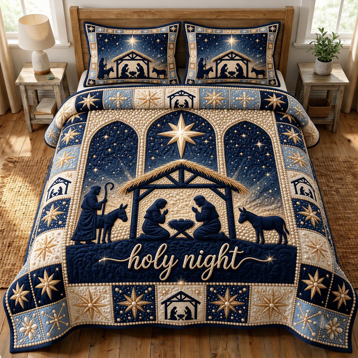 Nativity Scene 3-Piece Quilted Bedding Set GFTONMU2436