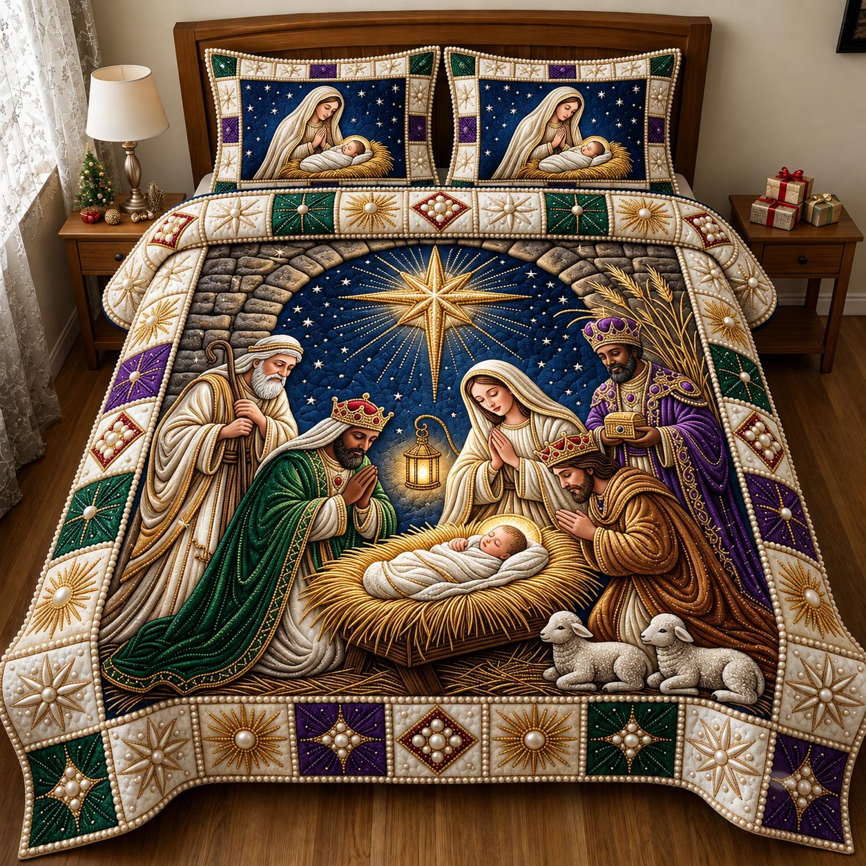 Nativity Scene 3-Piece Quilted Bedding Set GFTONMU2437