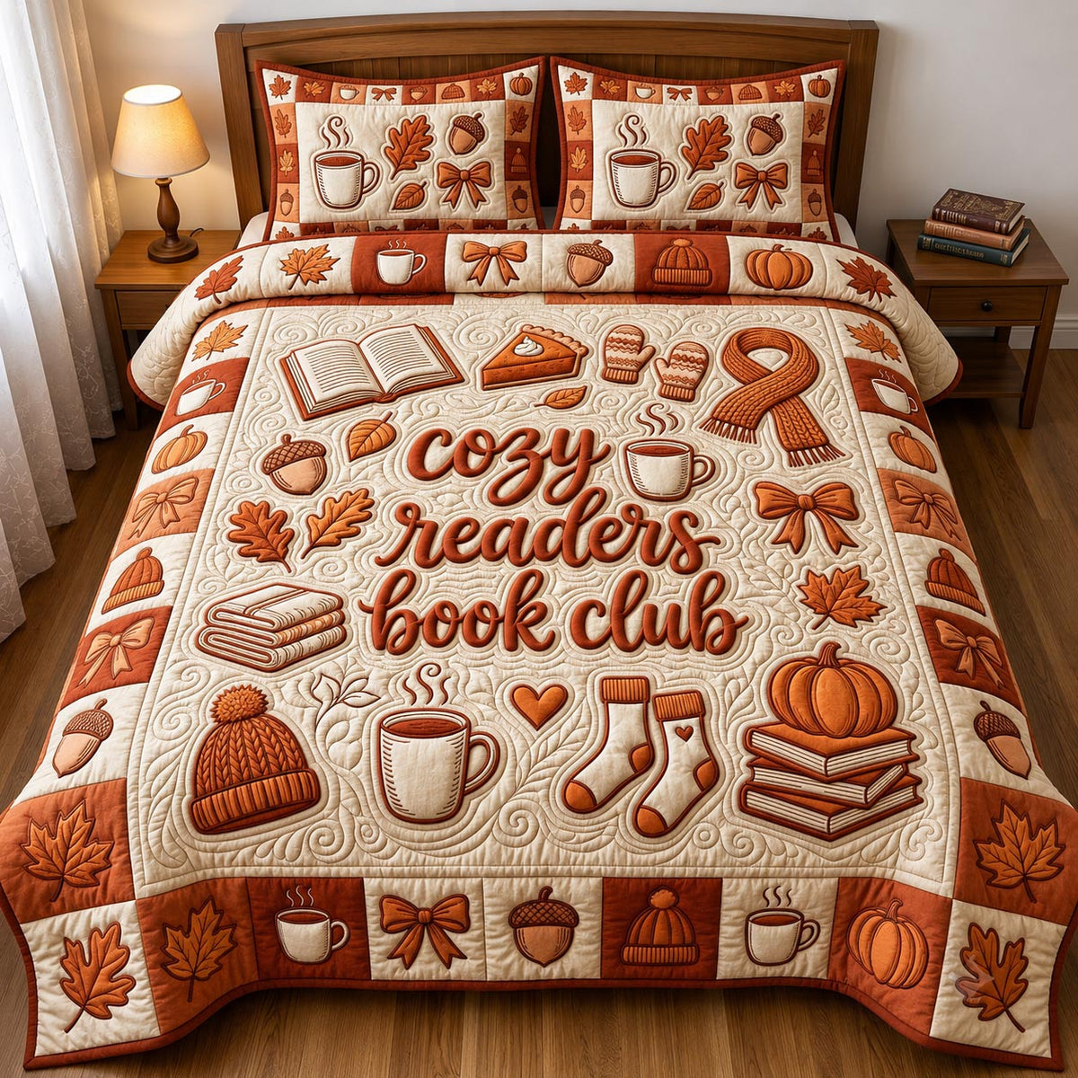 Fall Book Lover 3-Piece Quilted Bedding Set GFTONMU2461