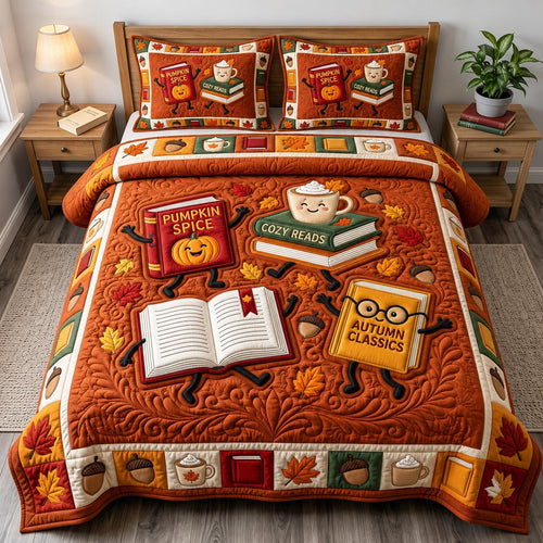 Fall Book Lover 3-Piece Quilted Bedding Set GFTONMU2462