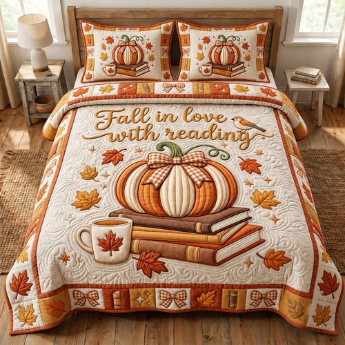 Fall Book Lover 3-Piece Quilted Bedding Set GFTONMU2463
