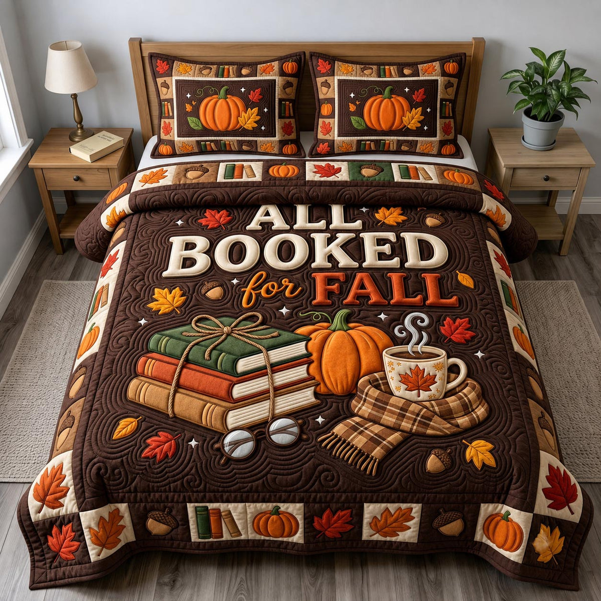 Fall Book Lover 3-Piece Quilted Bedding Set GFTONMU2464