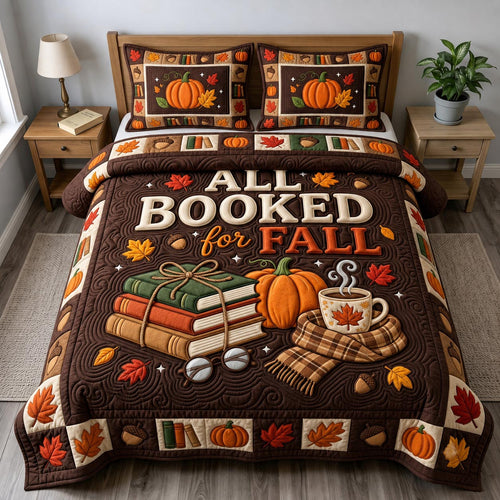 Fall Book Lover 3-Piece Quilted Bedding Set GFTONMU2464