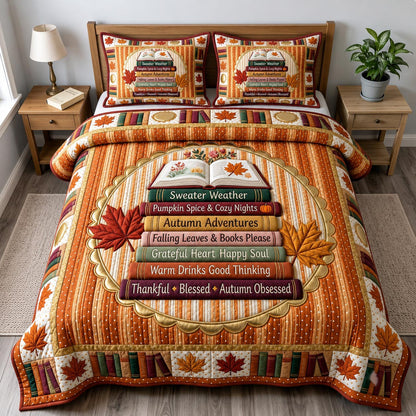 Fall Book Lover 3-Piece Quilted Bedding Set GFTONMU2465