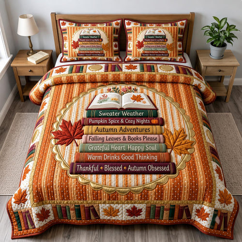 Fall Book Lover 3-Piece Quilted Bedding Set GFTONMU2465