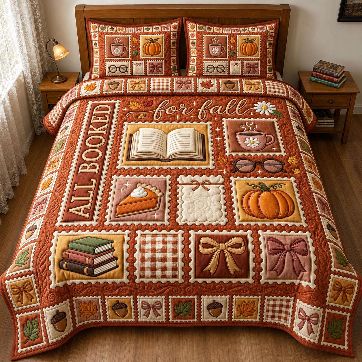 Fall Book Lover 3-Piece Quilted Bedding Set GFTONMU2466