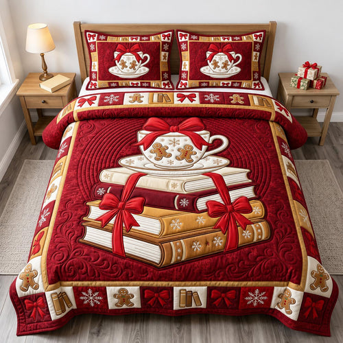 Christmas Book Lover 3-Piece Quilted Bedding Set GFTONMU2467