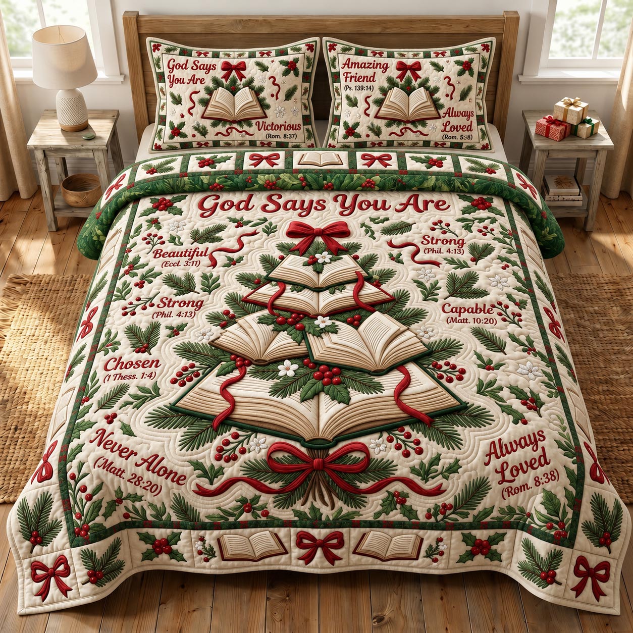 Christmas Book Lover 3-Piece Quilted Bedding Set GFTONMU2469