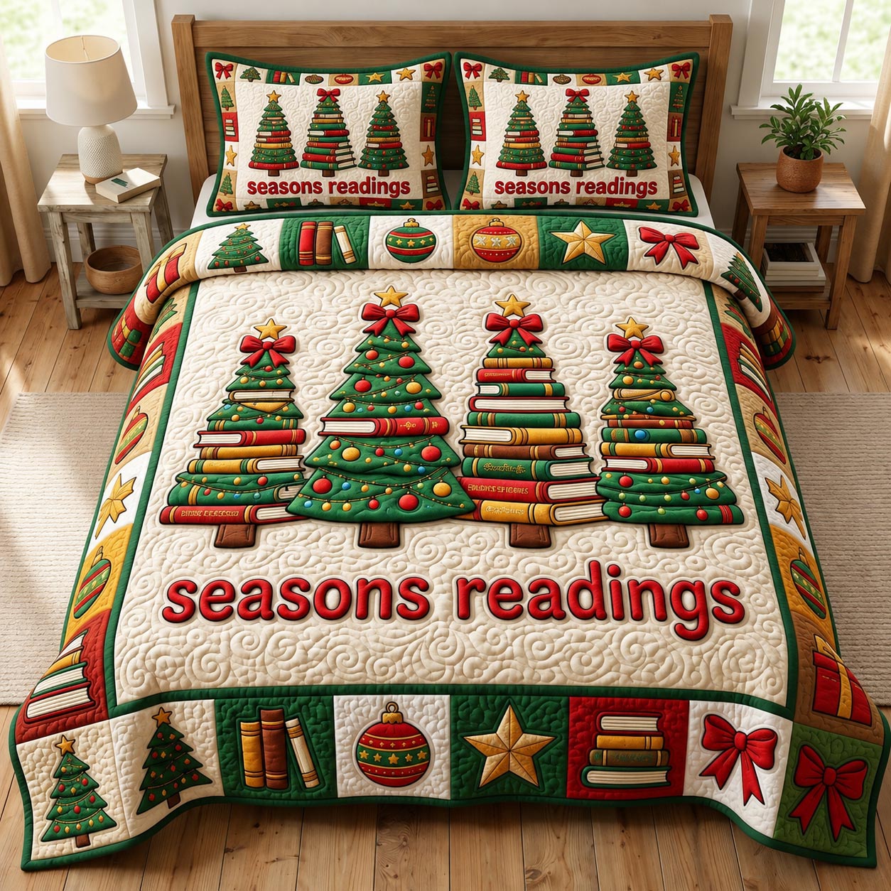 Christmas Book Lover 3-Piece Quilted Bedding Set GFTONMU2470