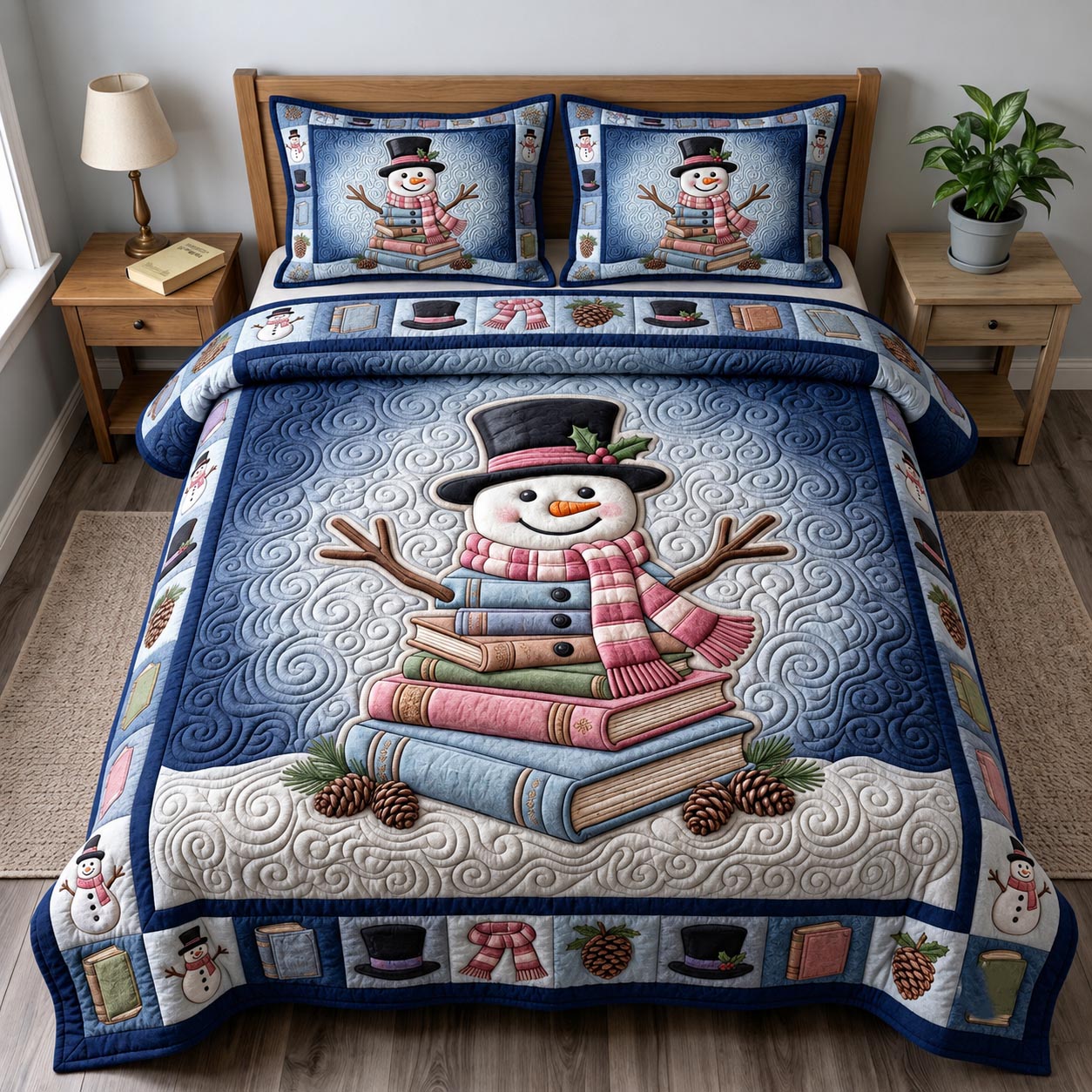 Christmas Book Lover 3-Piece Quilted Bedding Set GFTONMU2471