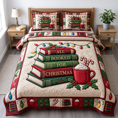Christmas Book Lover 3-Piece Quilted Bedding Set GFTONMU2472