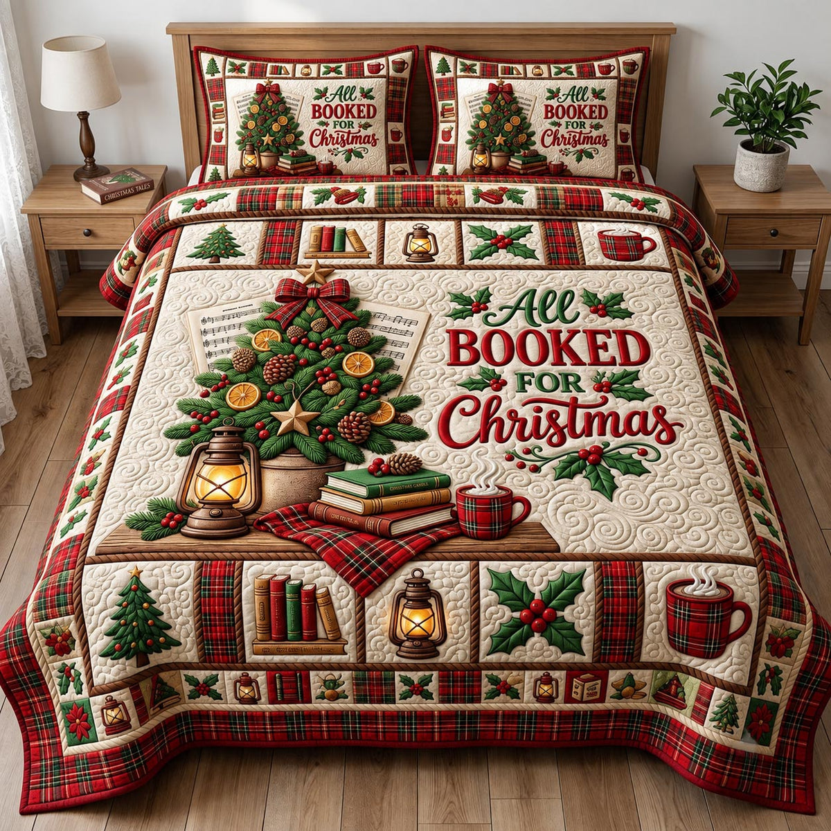 Christmas Book Lover 3-Piece Quilted Bedding Set GFTONMU2474