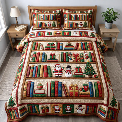 Christmas Book Lover 3-Piece Quilted Bedding Set GFTONMU2475