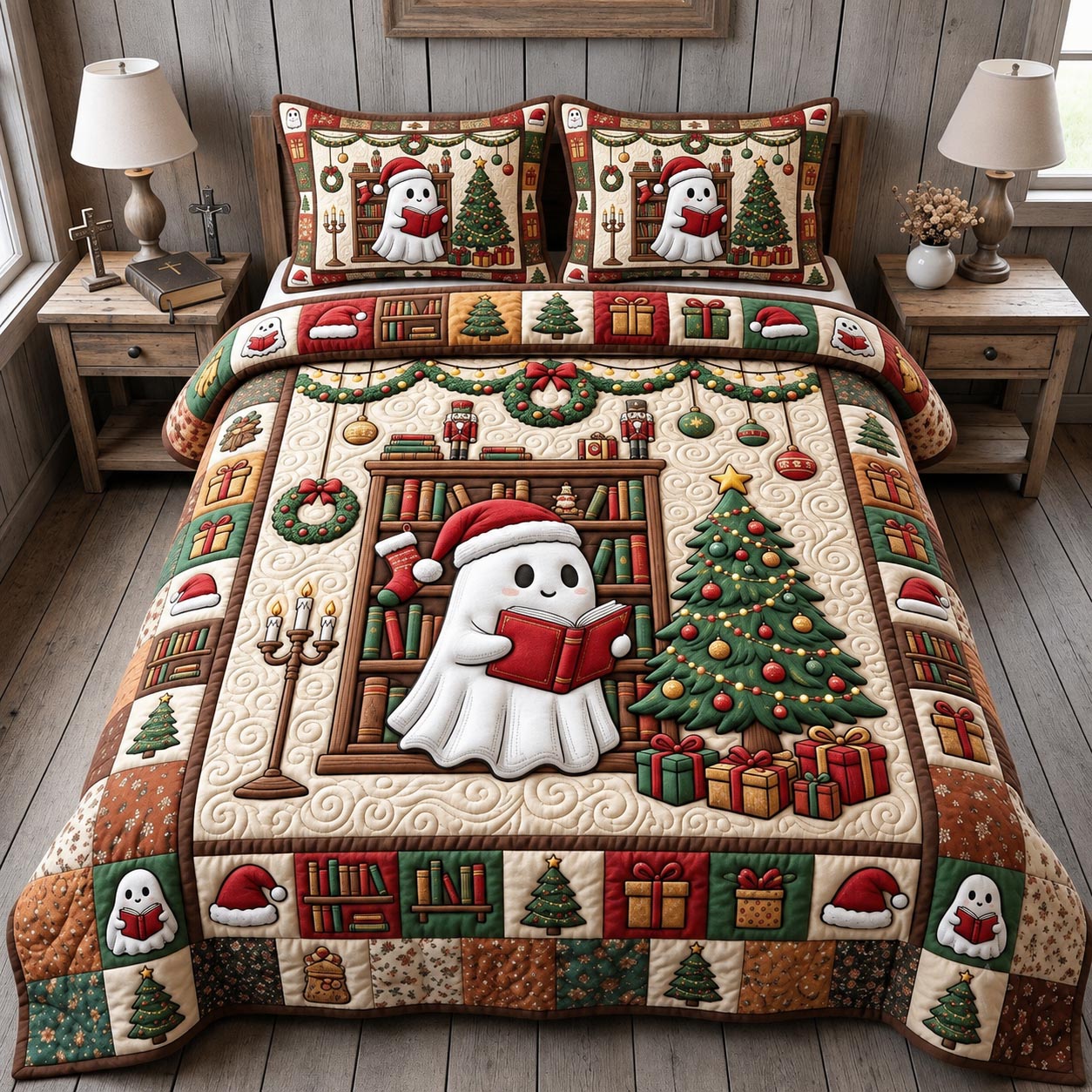 Christmas Book Lover 3-Piece Quilted Bedding Set GFTONMU2478