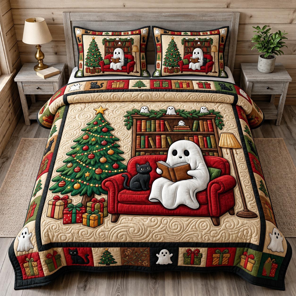 Christmas Book Lover 3-Piece Quilted Bedding Set GFTONMU2479