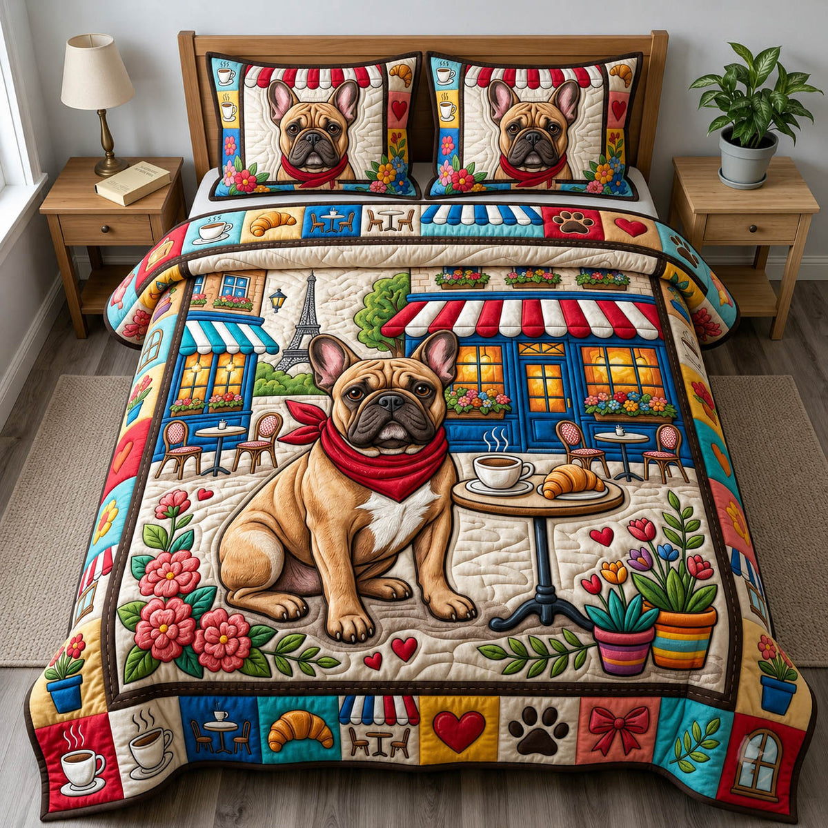 French Bulldog 3-Piece Quilted Bedding Set GFTONMU2496