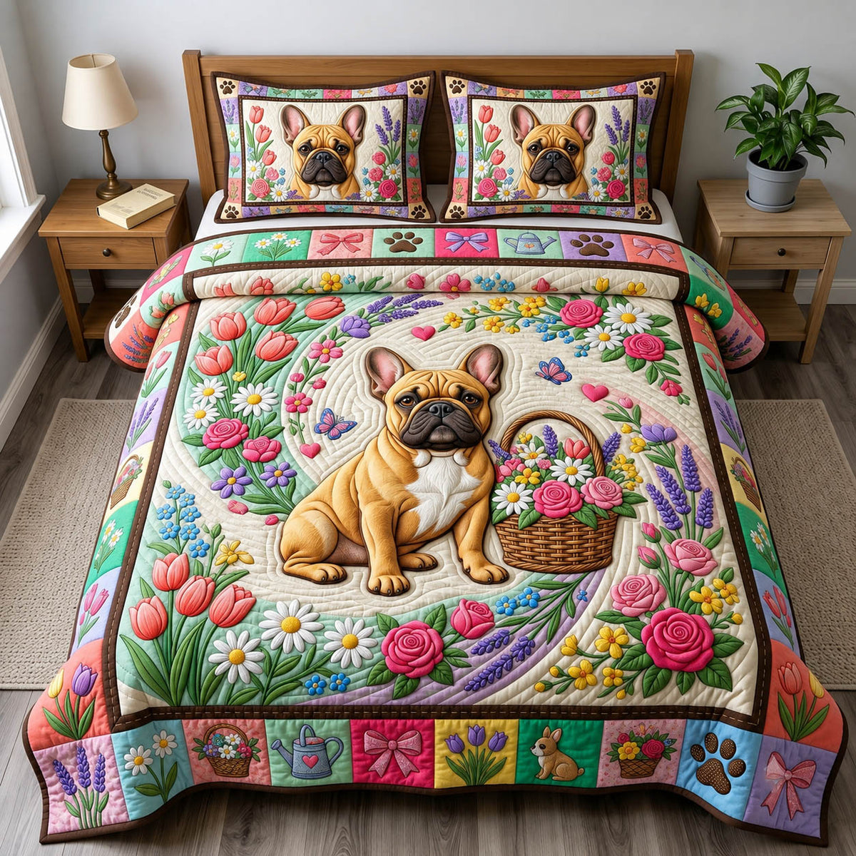 French Bulldog 3-Piece Quilted Bedding Set GFTONMU2497