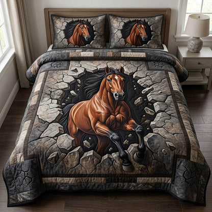 Running Horse 3-Piece Quilted Bedding Set GFTONMU2554