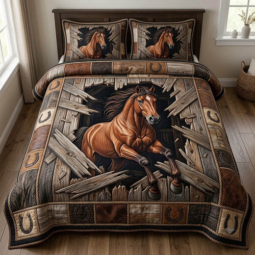 Running Horse 3-Piece Quilted Bedding Set GFTONMU2555