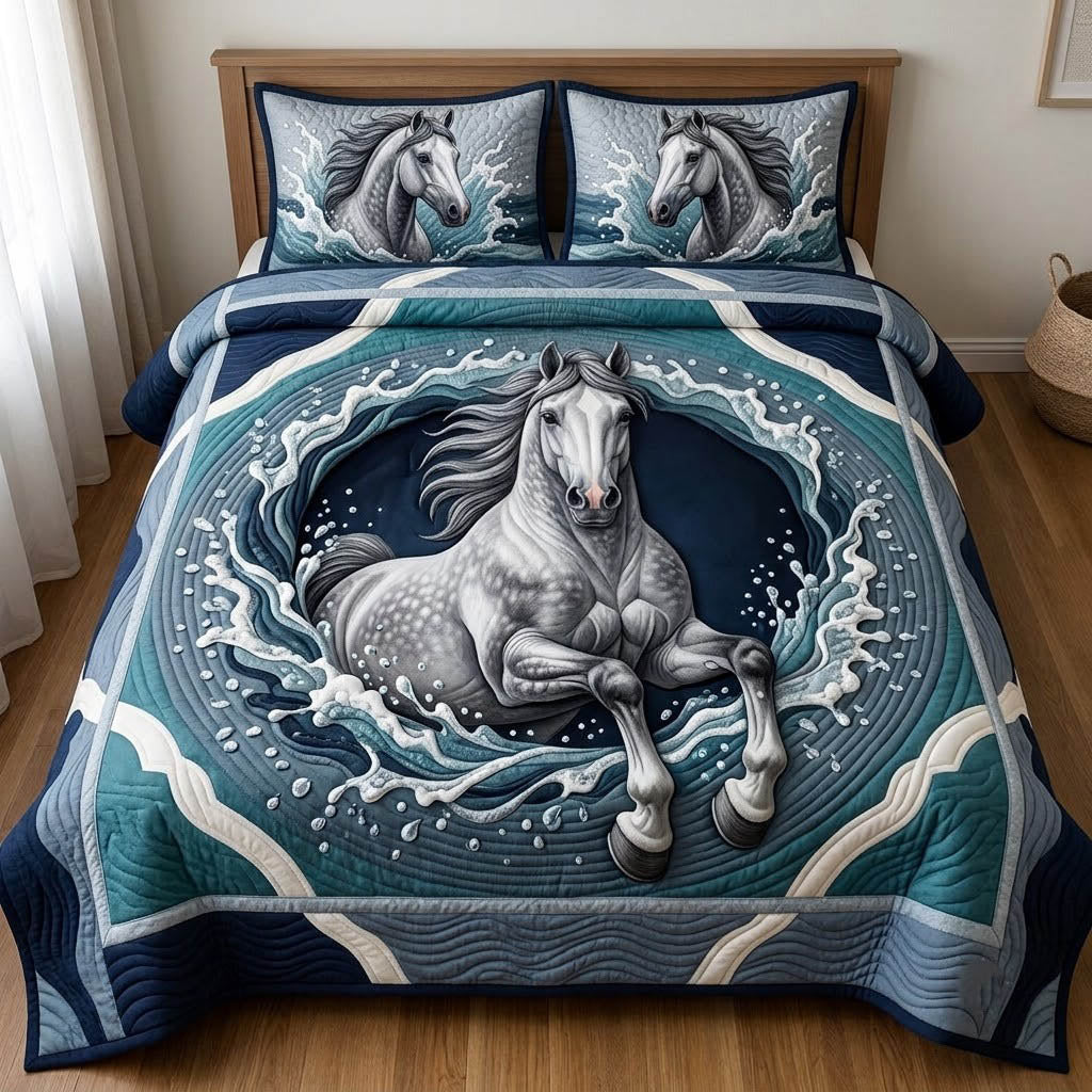 Running Horse 3-Piece Quilted Bedding Set GFTONMU2556