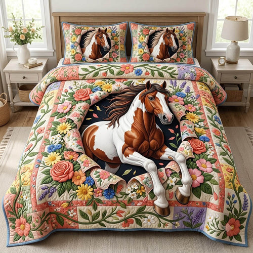 Running Horse 3-Piece Quilted Bedding Set GFTONMU2559