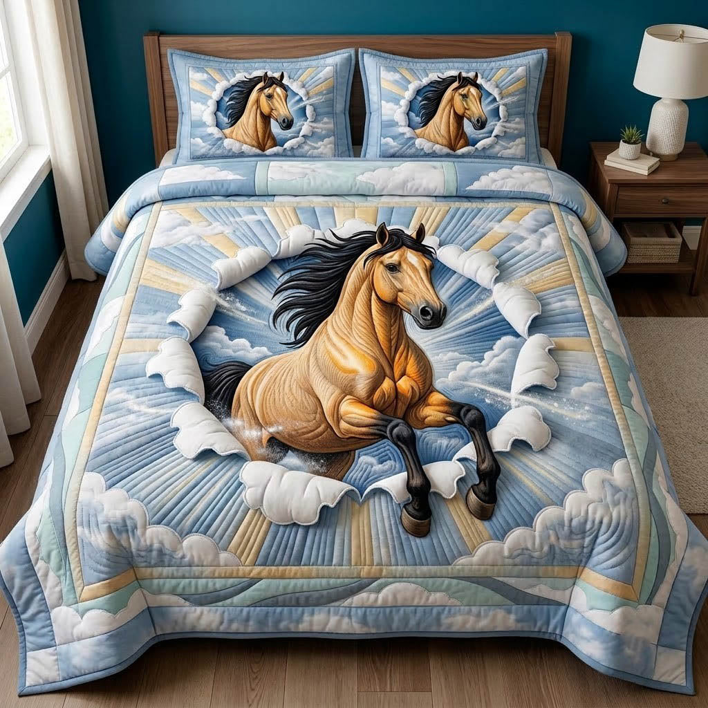Running Horse 3-Piece Quilted Bedding Set GFTONMU2560