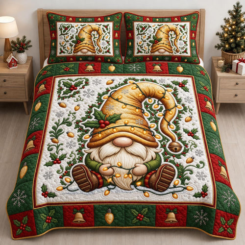 Christmas Gnome 3-Piece Quilted Bedding Set GFTONMU2621