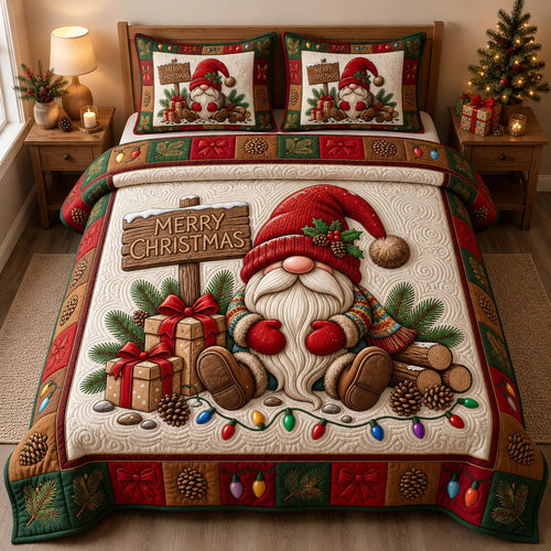 Christmas Gnome 3-Piece Quilted Bedding Set GFTONMU2622