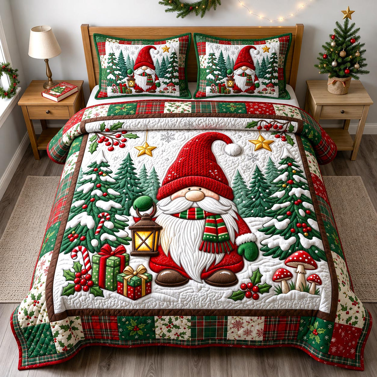 Christmas Gnome 3-Piece Quilted Bedding Set GFTONMU2626