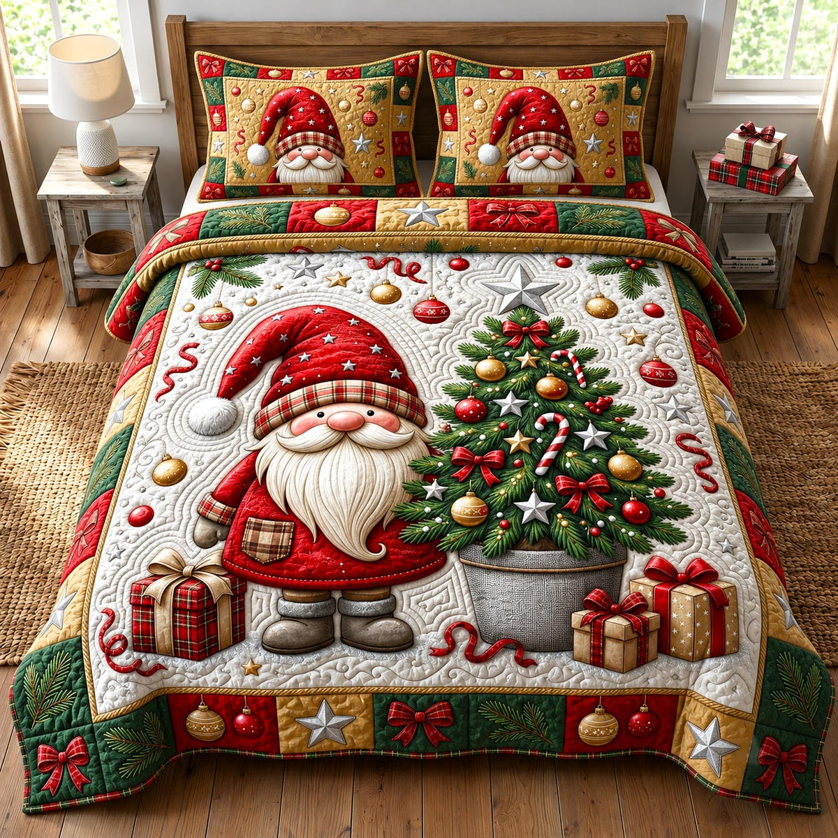 Christmas Gnome 3-Piece Quilted Bedding Set GFTONMU2627