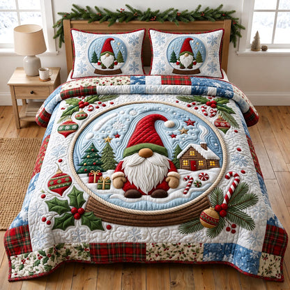 Christmas Gnome 3-Piece Quilted Bedding Set GFTONMU2629
