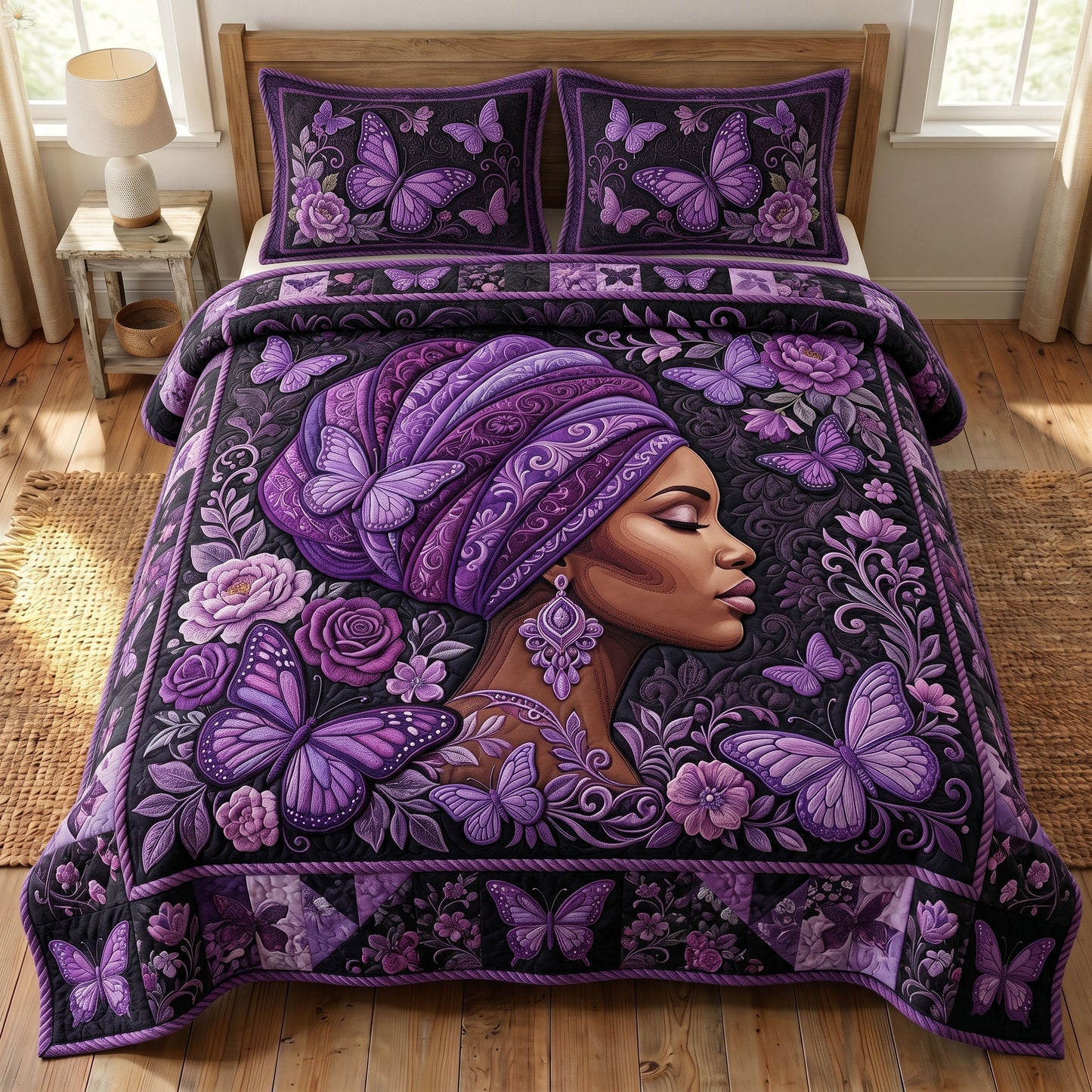Melanin Queen 3-Quilted Bedding Set GFTONMU263