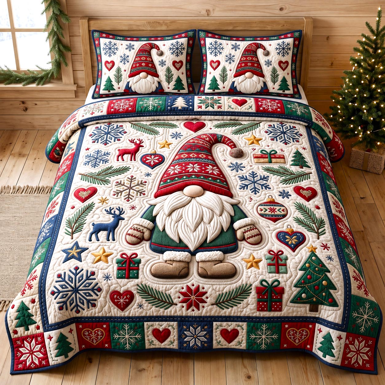 Christmas Gnome 3-Piece Quilted Bedding Set GFTONMU2630