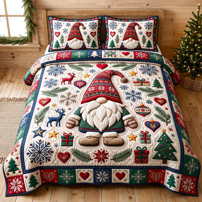 Christmas Gnome 3-Piece Quilted Bedding Set GFTONMU2630