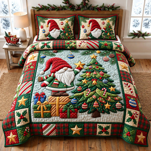 Christmas Gnome 3-Piece Quilted Bedding Set GFTONMU2631