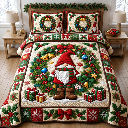 Christmas Gnome 3-Piece Quilted Bedding Set GFTONMU2632