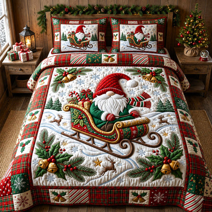 Christmas Gnome 3-Piece Quilted Bedding Set GFTONMU2633