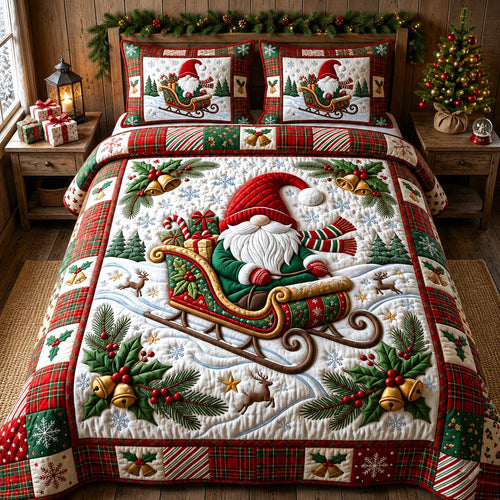 Christmas Gnome 3-Piece Quilted Bedding Set GFTONMU2633