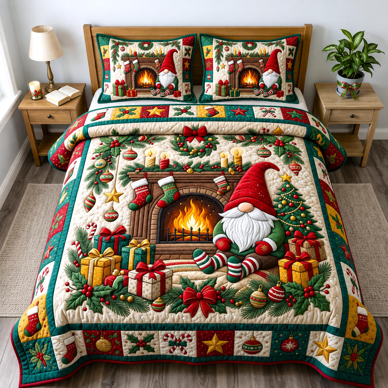 Christmas Gnome 3-Piece Quilted Bedding Set GFTONMU2635