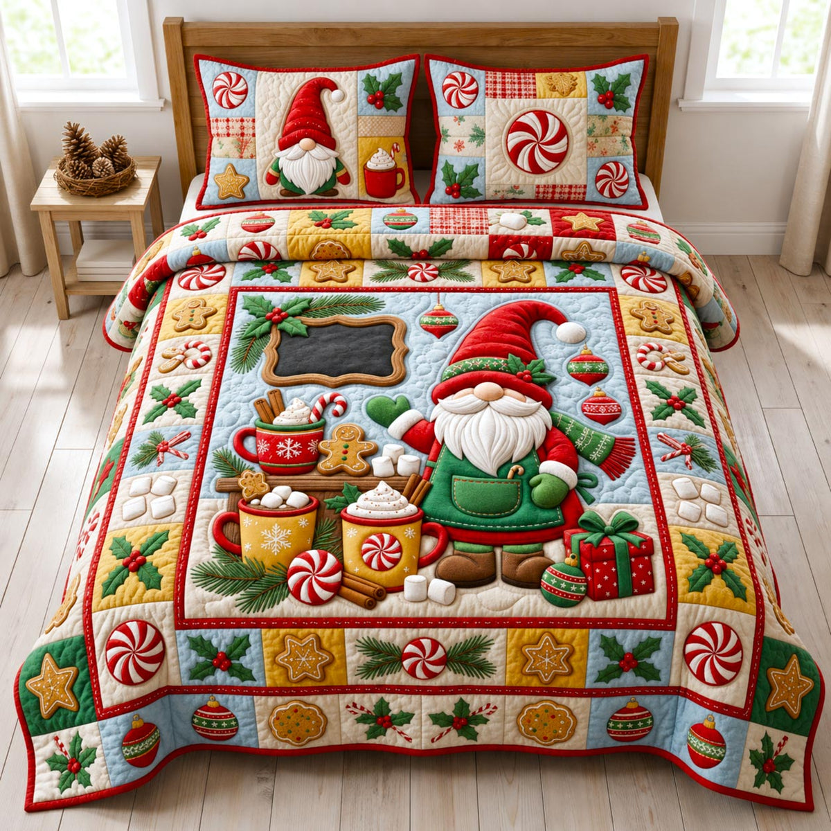 Christmas Gnome 3-Piece Quilted Bedding Set GFTONMU2636