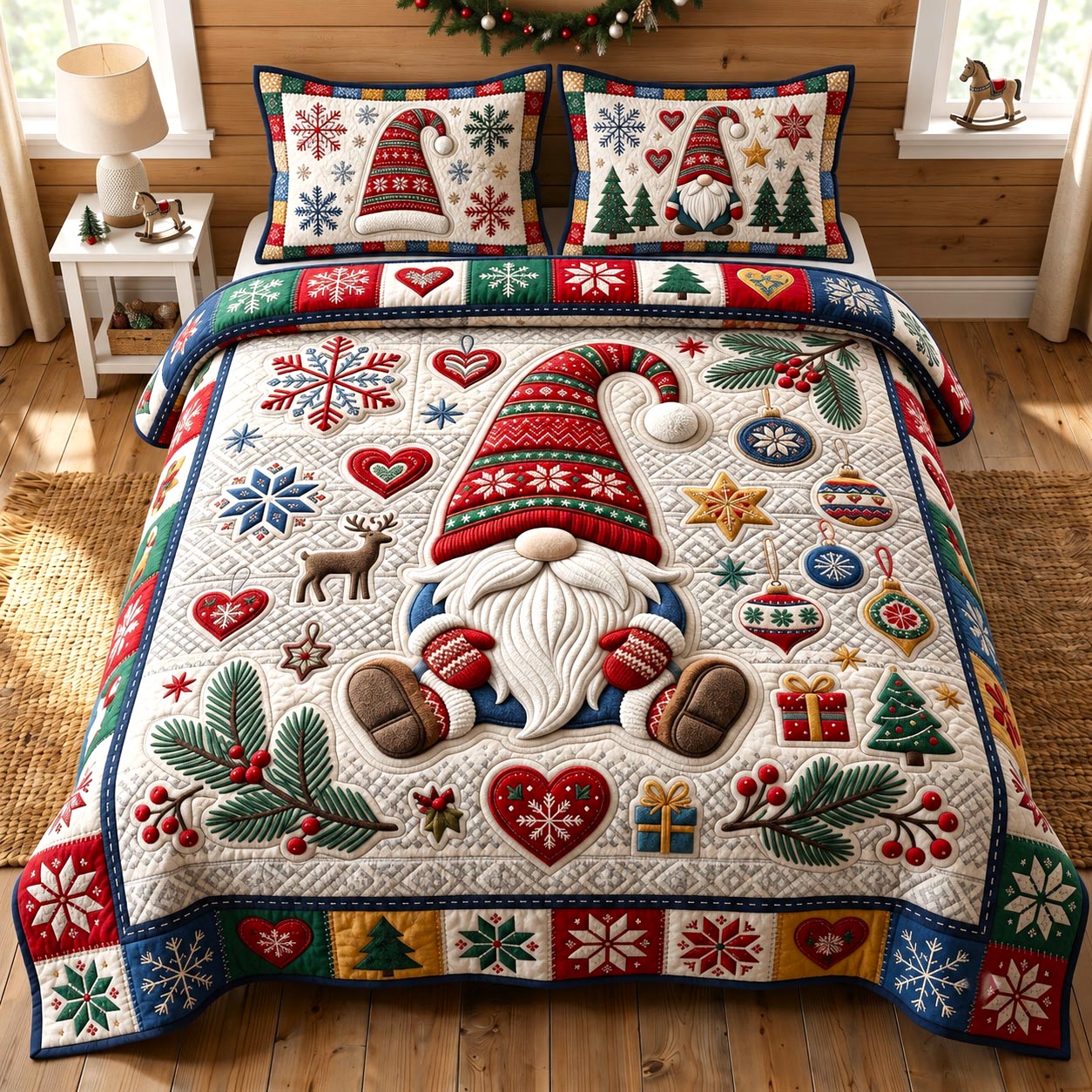 Christmas Gnome 3-Piece Quilted Bedding Set GFTONMU2639