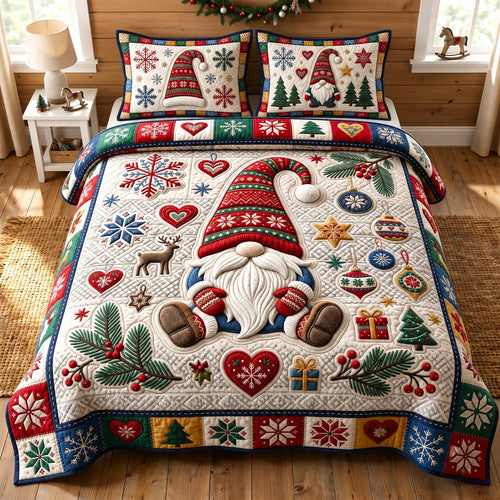 Christmas Gnome 3-Piece Quilted Bedding Set GFTONMU2639