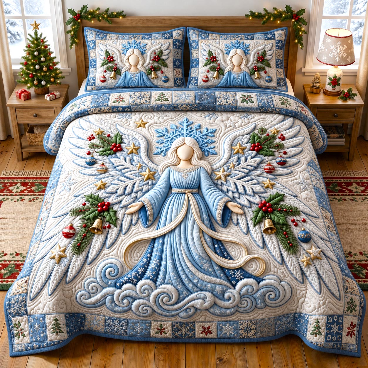 Christmas Angel 3-Piece Quilted Bedding Set GFTONMU2647