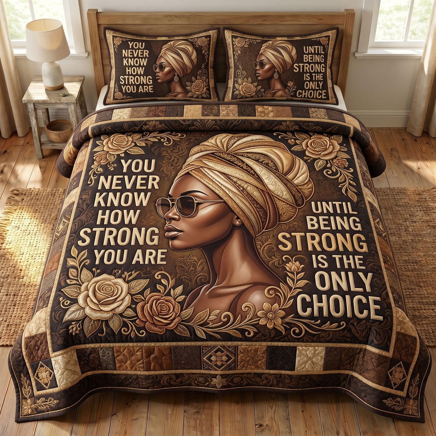 Melanin Queen 3-Quilted Bedding Set GFTONMU266