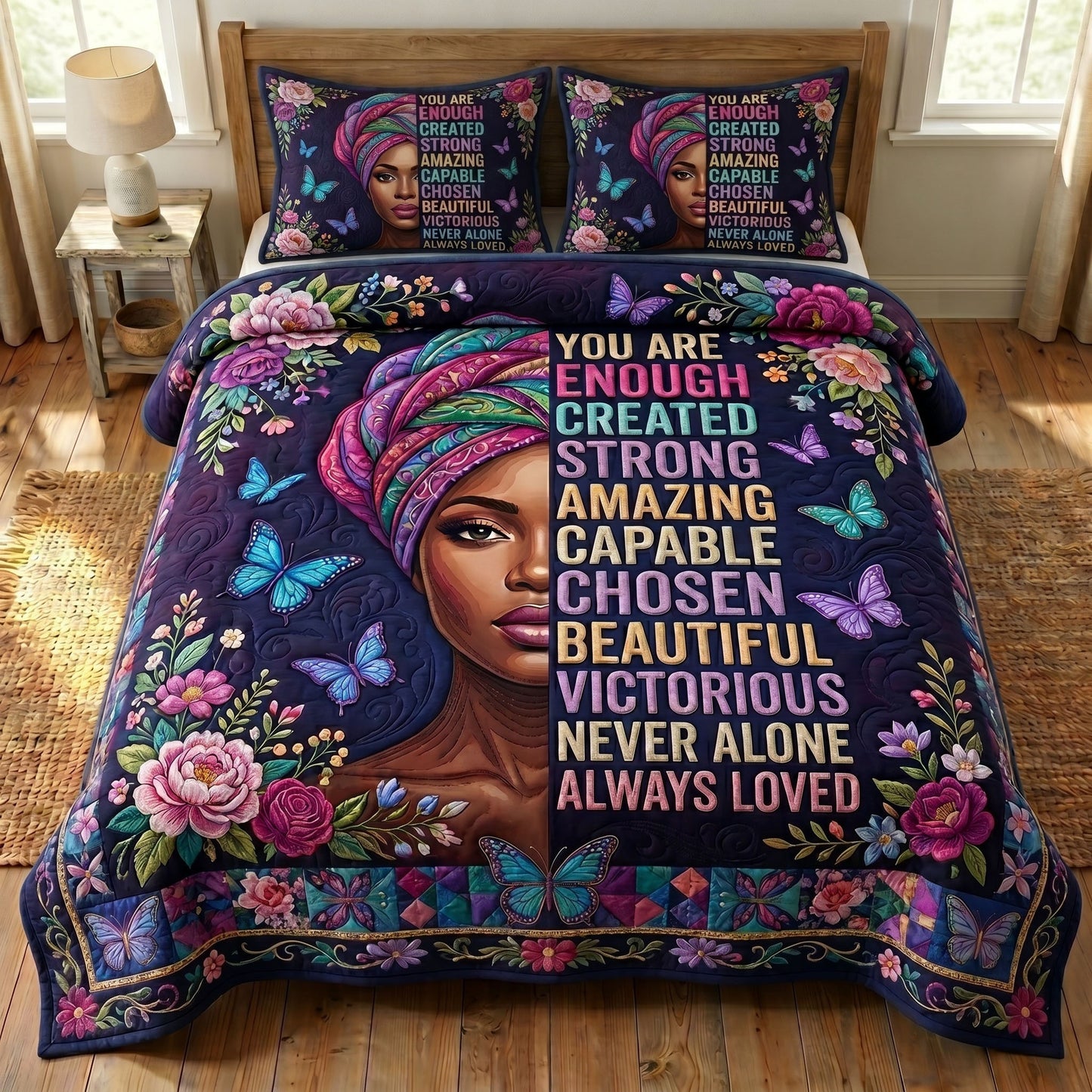 Melanin Queen 3-Quilted Bedding Set GFTONMU267