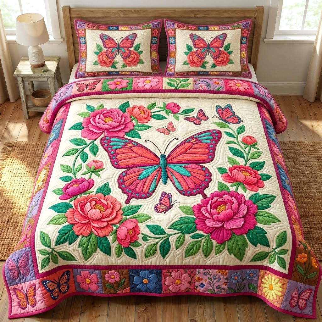Butterfly Garden 3-Piece Quilted Bedding Set GFTONMU2676