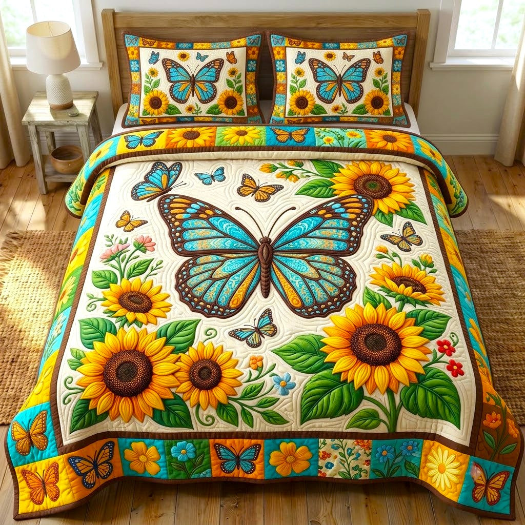 Butterfly Garden 3-Piece Quilted Bedding Set GFTONMU2679